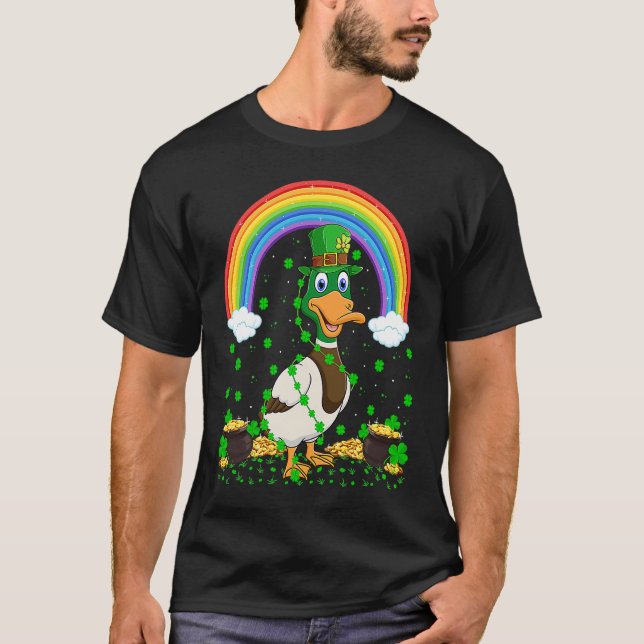 Rainbow Irish Shamrock Duck Bird St Patrick's Day T Shirt (Framsida)