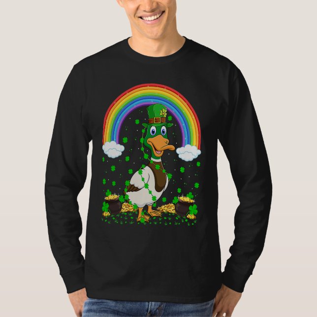 Rainbow Irish Shamrock Duck Bird St Patrick's Day T Shirt (Framsida)