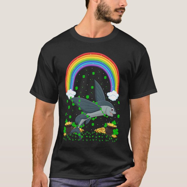 Rainbow Irish Shamrock Flying Fish St Patrick's Da T Shirt (Framsida)