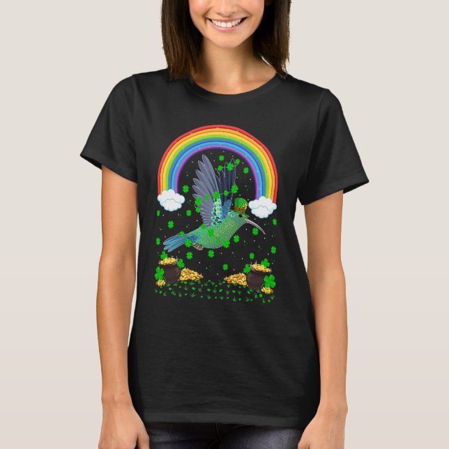 Rainbow Irish Shamrock Hummingbird St Patrick's Da T Shirt (Framsida)