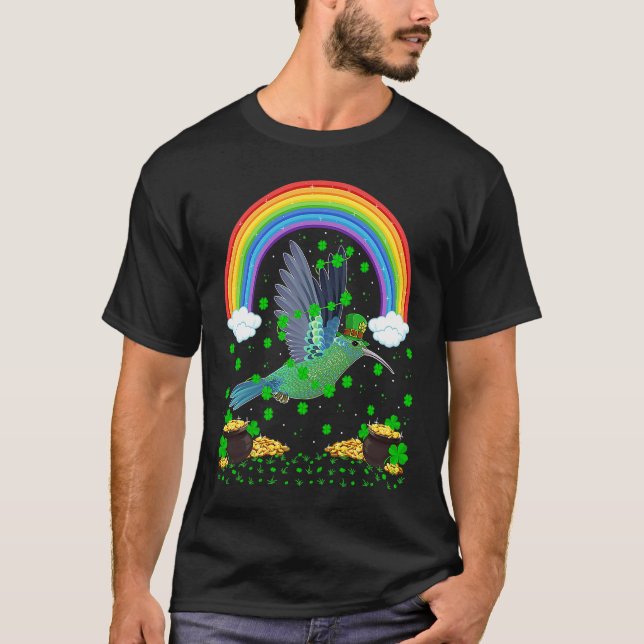 Rainbow Irish Shamrock Hummingbird St Patrick's Da T Shirt (Framsida)