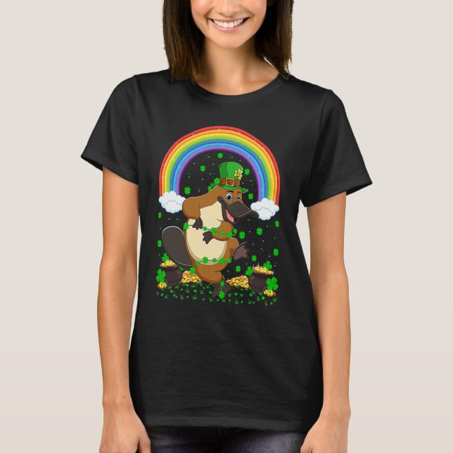 Rainbow Irish Shamrock Platypus St Patrick's Day T Shirt (Framsida)