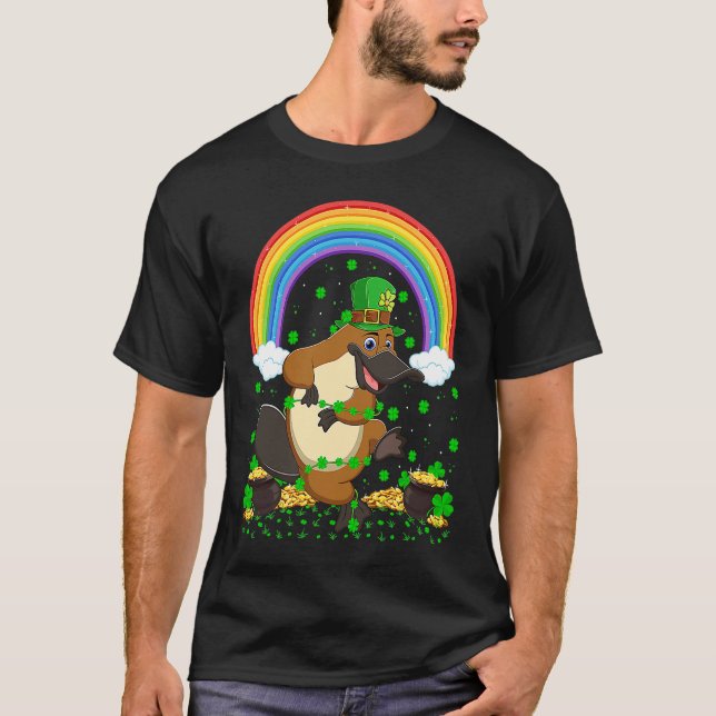 Rainbow Irish Shamrock Platypus St Patrick's Day T Shirt (Framsida)