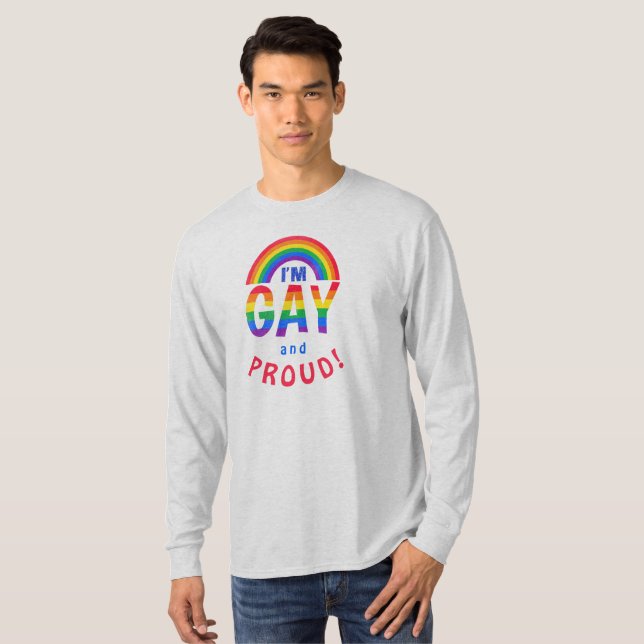 Rainbow, jag är Gay och Proud! LGBTQ T Shirt (Hel framsida)