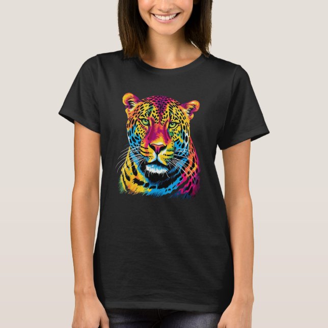 Rainbow Jaguar Big Cat Lover Print Graphic Abstrac T Shirt (Framsida)