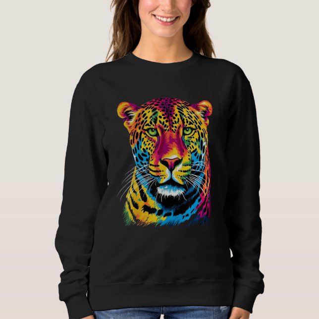 Rainbow Jaguar Big Cat Lover Print Graphic Abstrac T Shirt (Framsida)