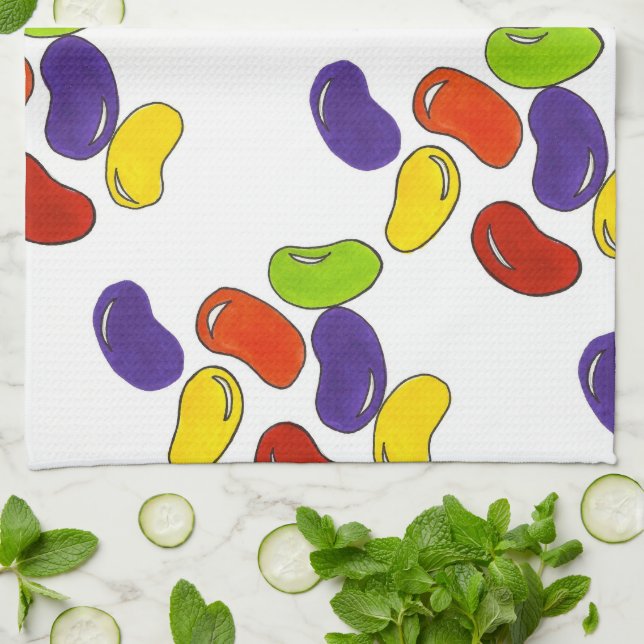 Rainbow Jelly Bean Påsk Basket Candy Treats Kökshandduk (Vikta)