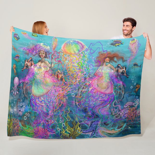 Rainbow Jellyfish Sjöjungfru Dches Fleece Blanket (På plats)