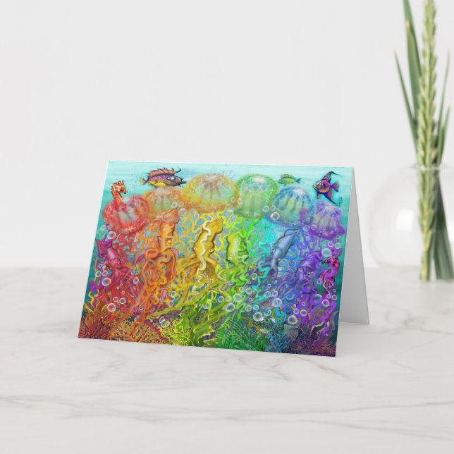 Rainbow Jellyfish Squids Card Kort (Framsida)