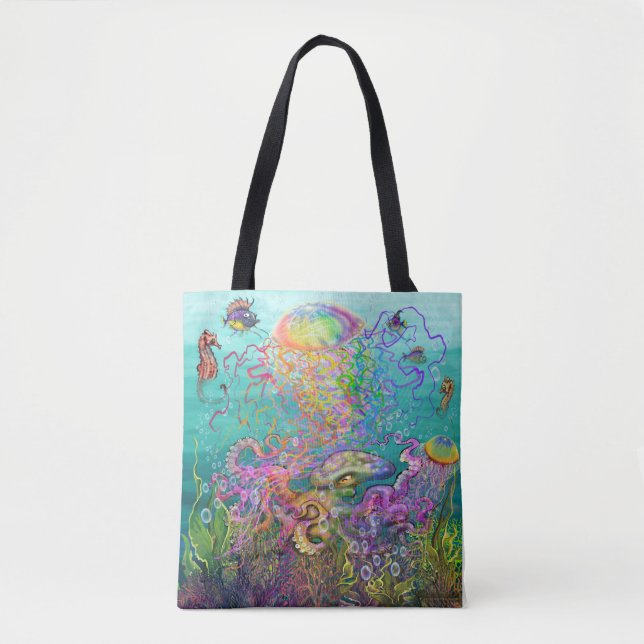 Rainbow Jellyfish Tote Bag Tygkasse (Framsida)