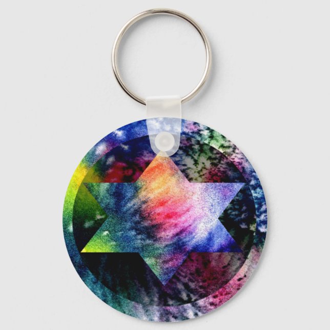 Rainbow Jewish Star of David Keychain Nyckelring (Framsida)
