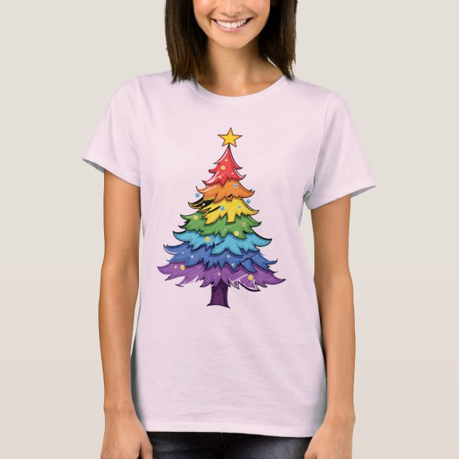 Rainbow Julgran T Shirt (Framsida)