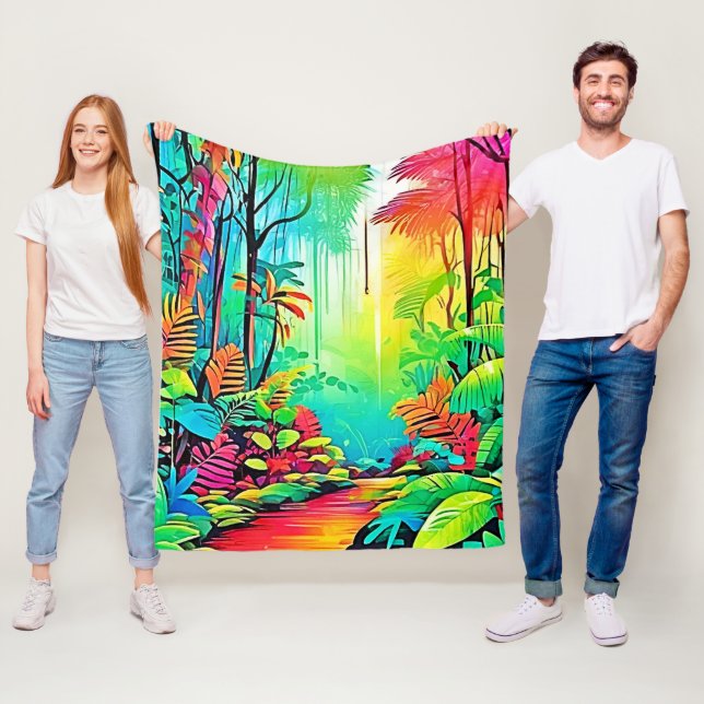 Rainbow Jungle: Vivid Dream Fleecefilt (På plats)