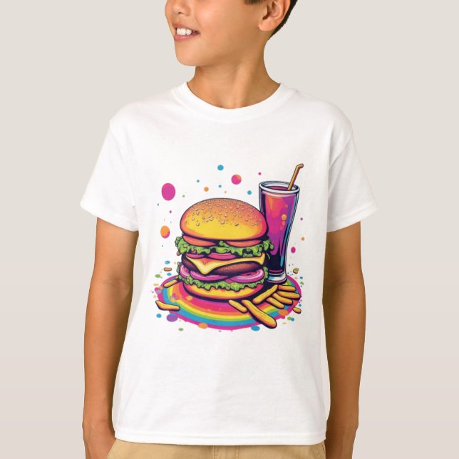 Rainbow Junk Food Hamburguer and Fries T Shirt (Framsida)