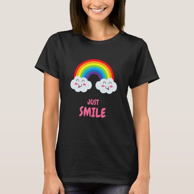 Rainbow Just Smile T Shirt (Framsida)