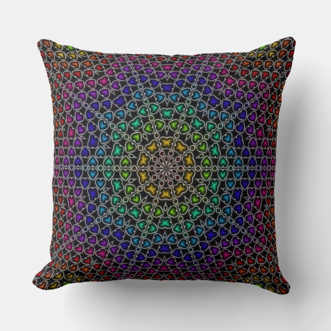 Rainbow Kaleidoscope Hearts Mönster Dekorativ kudd Kudde (Framsida)
