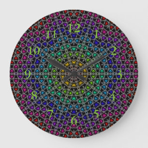 Rainbow Kaleidoscope Hearts Mönster Wall Clock Stor Klocka