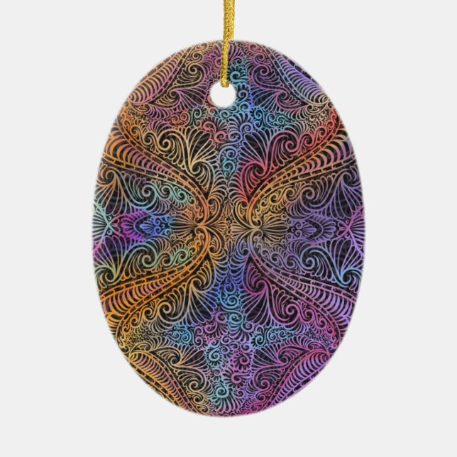Rainbow Kaleidoscope Mandala Julgransprydnad Keramik (Framsidan)