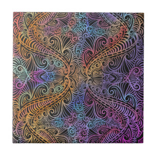 Rainbow Kaleidoscope Mandala Kakelplatta