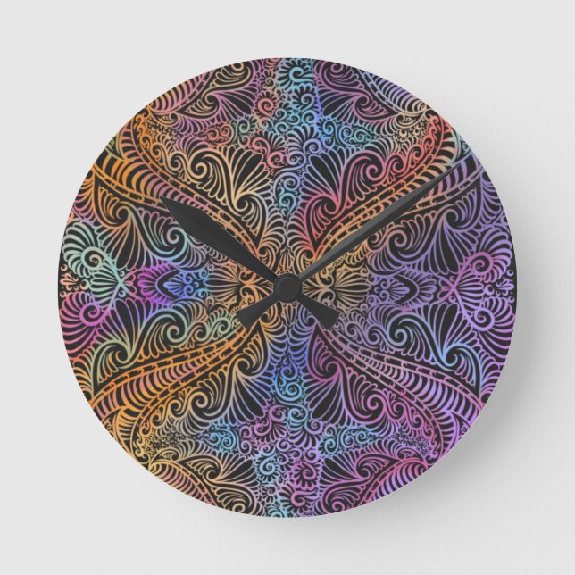 Rainbow Kaleidoscope Mandala Rund Klocka (Framsida)