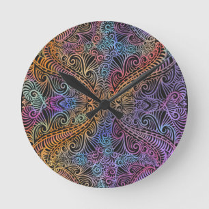 Rainbow Kaleidoscope Mandala Rund Klocka