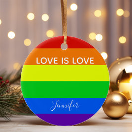 Rainbow Kärlek är Kärlek Anpassningsbar Gay pride Julgransprydnad Keramik