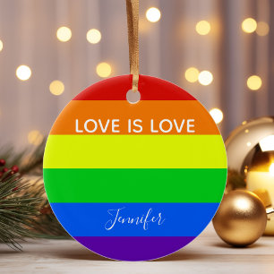 Rainbow Kärlek är Kärlek Anpassningsbar Gay pride Julgransprydnad Keramik