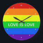 Rainbow Kärlek är Kärlek Gay pride LGBTQ BeSnyval Stor Klocka<br><div class="desc">gay pride har en strimlad väggklocka som säger att Kärlek är Kärlek. Cute LGBTQ-stöd för alla dina homosexuella,  lesbisk,  bisexuella,  transsexuella och pansexuella vänner och familj. Stödja lika höger för alla människor,  oavsett vem de är kärlek och deras gender-ID. Kasta progressiv rumsdekoration för HBT-gruppen.</div>