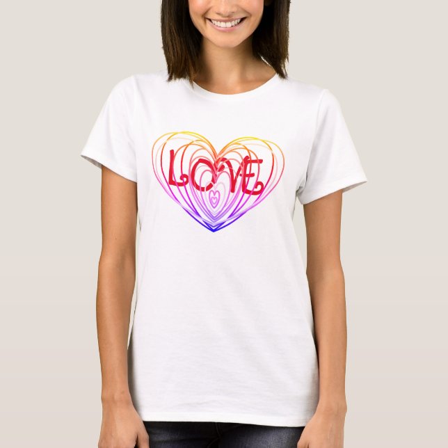 Rainbow Kärlek Dubbla Heart T Shirt (Framsida)