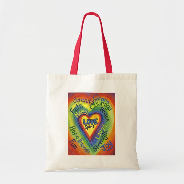 Rainbow Kärlek Heart Ord Art Inspiron Tote Bag Tygkasse (Framsidan)