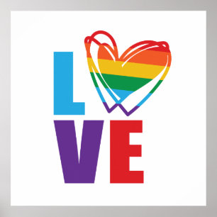 Rainbow Kärlek Heart Square Poster