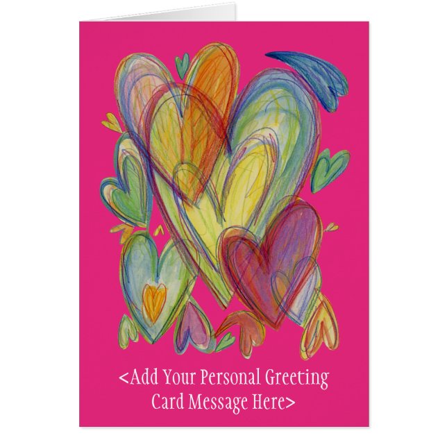 Rainbow Kärlek Hearts Art Greeting Card Hälsningskort (Framsidan)
