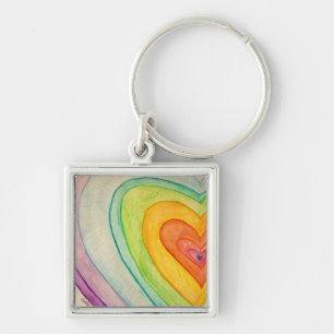 Rainbow Kärlek Hearts Art Inspirational Keychain Fyrkantig Silverfärgad Nyckelring