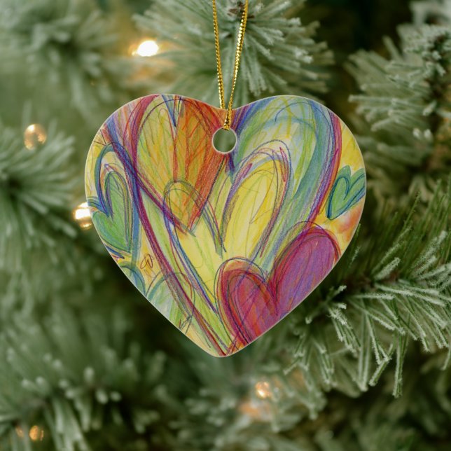 Rainbow Kärlek Hearts Helgdag Pendant Gift Ornamen Julgransprydnad Keramik (Träd)