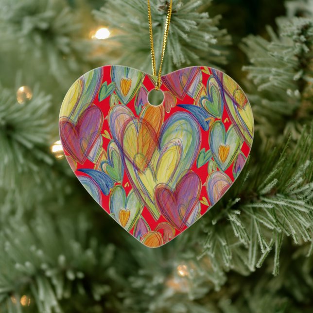 Rainbow Kärlek Hearts Helgdag Pendant Gift Ornamen Julgransprydnad Keramik (Träd)