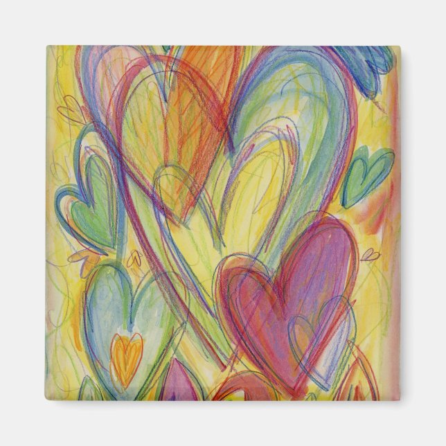 Rainbow Kärlek Hearts Inspirational Fridge Magnet (Framsidan)