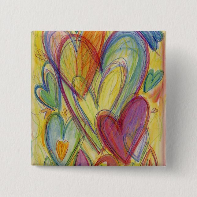 Rainbow Kärlek Hearts Lapel Pin eller Buttons Knapp (Framsida)