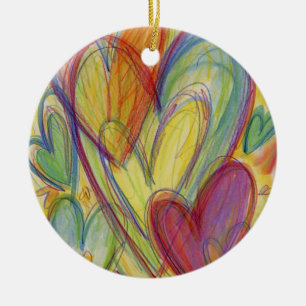 Rainbow Kärlek Hearts Pendant Helgdag Gift Ornamen Julgransprydnad Keramik