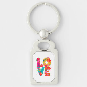 Rainbow Kärlek Keychain Rektangulärt Silverfärgad Nyckelring