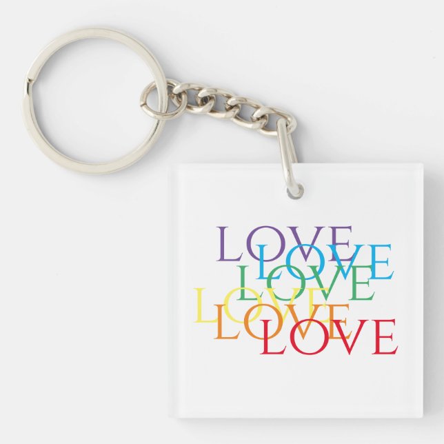 RAINBOW KÄRLEK-nyckelkedja för akrylisk kvadrat (Framsidan)