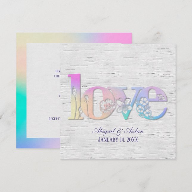Rainbow Kärlek on Birch Inbjudningar (Fram/baksida)