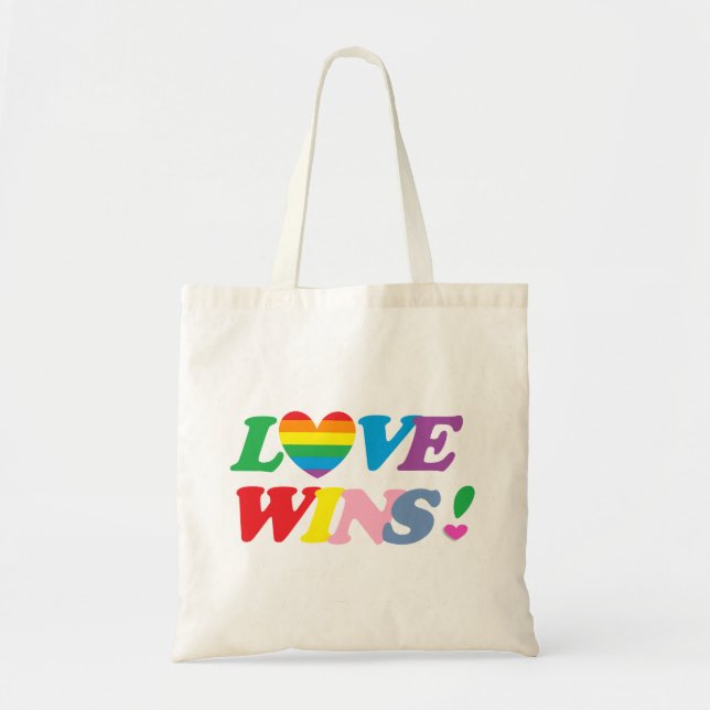 Rainbow Kärlek Wins Heart Tote Bag Tygkasse (Framsidan)