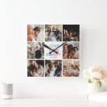 Rainbow 'KÄRLEK you DADDY' Photo Collage Keepsaké Fyrkantig Klocka<br><div class="desc">Skapa din egen speciella Fars dag-gåva med den här enkla muren från bild. Med 8 kvadratiska foton med modern regnbågstypografi "KÄRLEK DU DADDY" och anpassa sig med året.</div>