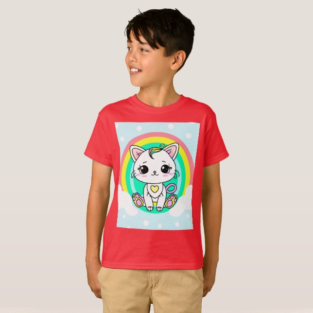 Rainbow kattunge Boys T-shirt (Hel framsida)