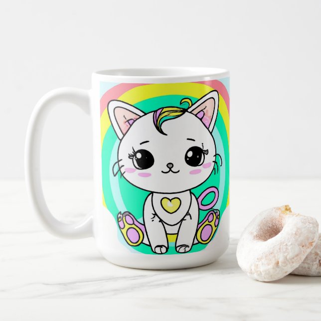 Rainbow kattunge kaffemugg (Med munk)