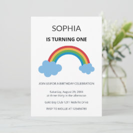 Rainbow Kids First Birthday Party Inbjudningar