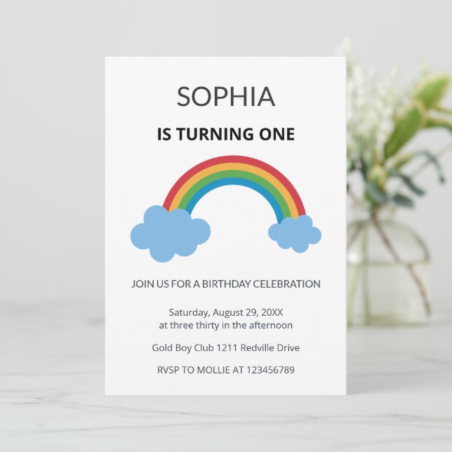 Rainbow Kids First Birthday Party Inbjudningar (Stående Fram)