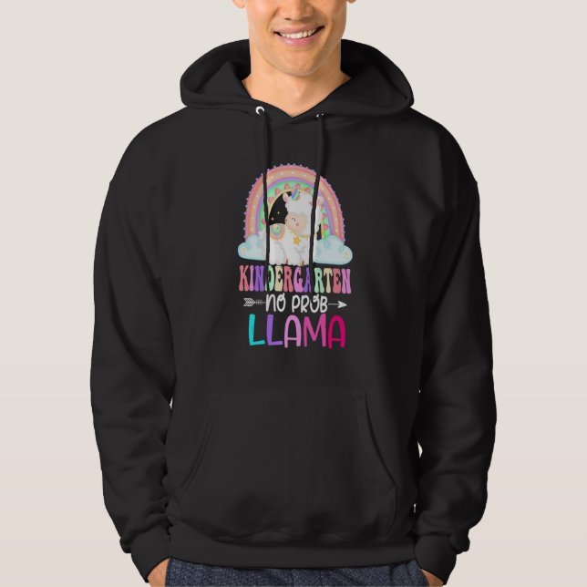 Rainbow Kindergarten No Prob Llama 100th Day of Sc Hoodie (Framsida)