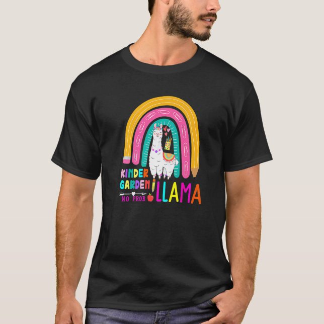 Rainbow Kindergarten No Prob Llama 100th Day of Sc T Shirt (Framsida)