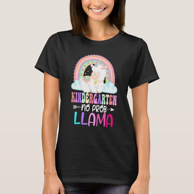 Rainbow Kindergarten No Prob Llama 100th Day of Sc T Shirt (Framsida)